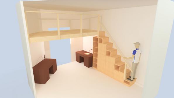 Hochbett mit Treppe -3D-rendering