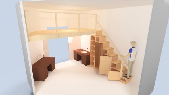 Hochbett mit Treppe -3D-rendering